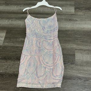 White/Pink Iridescent  Sequin Mini Dress